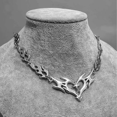 Cross Flame Heart Choker, punk jewelry, Gothic accessories, Y2k, thorns, barbed wire, hippie, Flame Heart Charm, Man – Schmuck