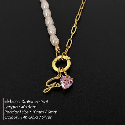 eManco Natural Freshwater Pearl Heart Stainless Steel Cubic Zirconia Pendant Necklace Aesthetic Luxury Chain Jewelry Gift – Halskette