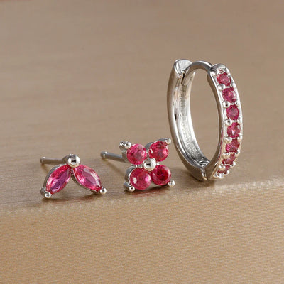 3PCS Stainless Steel Gold Color Circle Hoop Earrings Set Simple Zircon Flower Stud Earring Cartilage Piercing Jewelry
