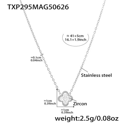 Liora Exquisite Luck Clover Zircon Stainless Steel Drop Pendant Chain Necklaces Stud Earrings Charm Wedding Jewelry