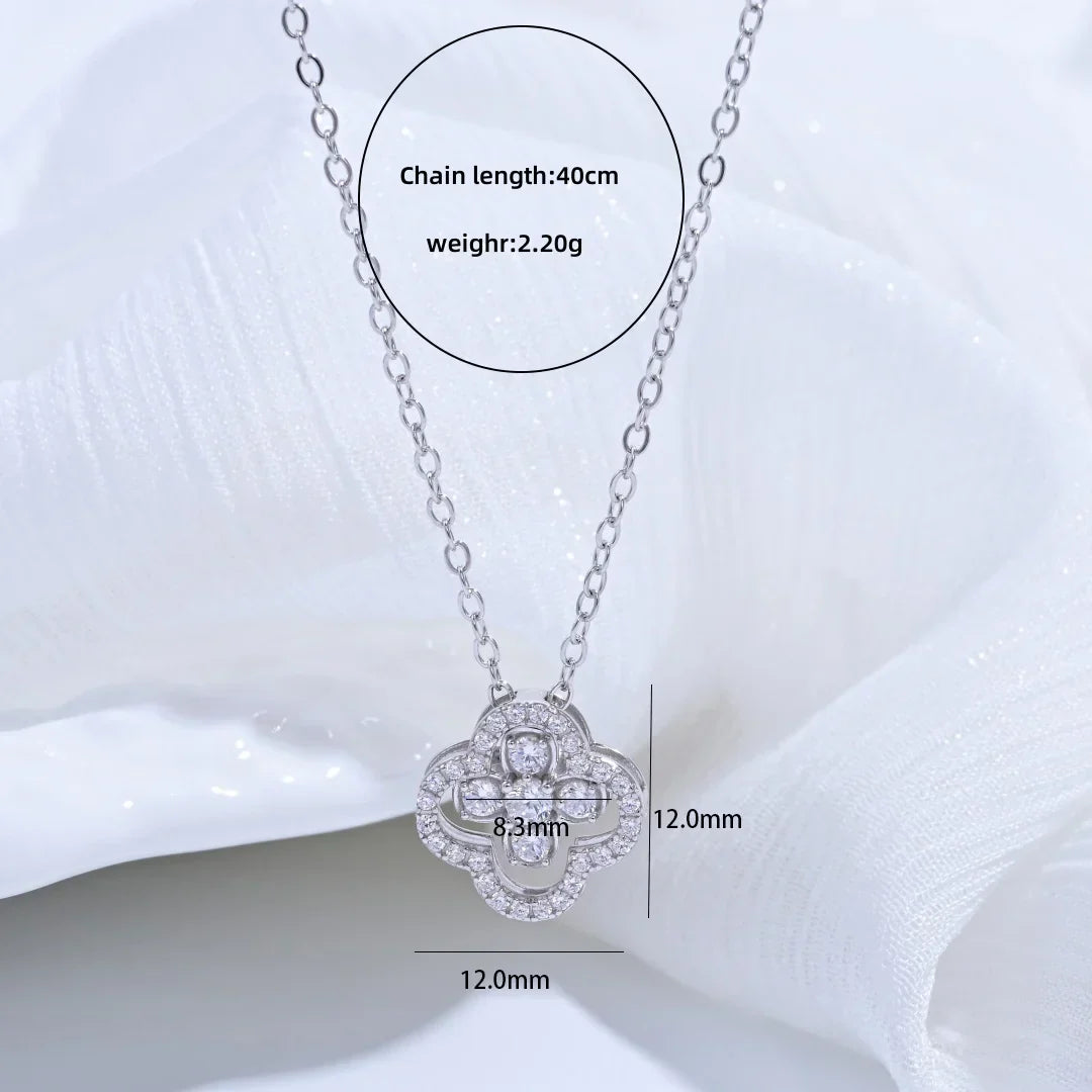 S925 Sterling Silver Four leaf Clover Necklace with Two Ways of Wearing,Light Luxury and Stylish Collarbone Chain SL45