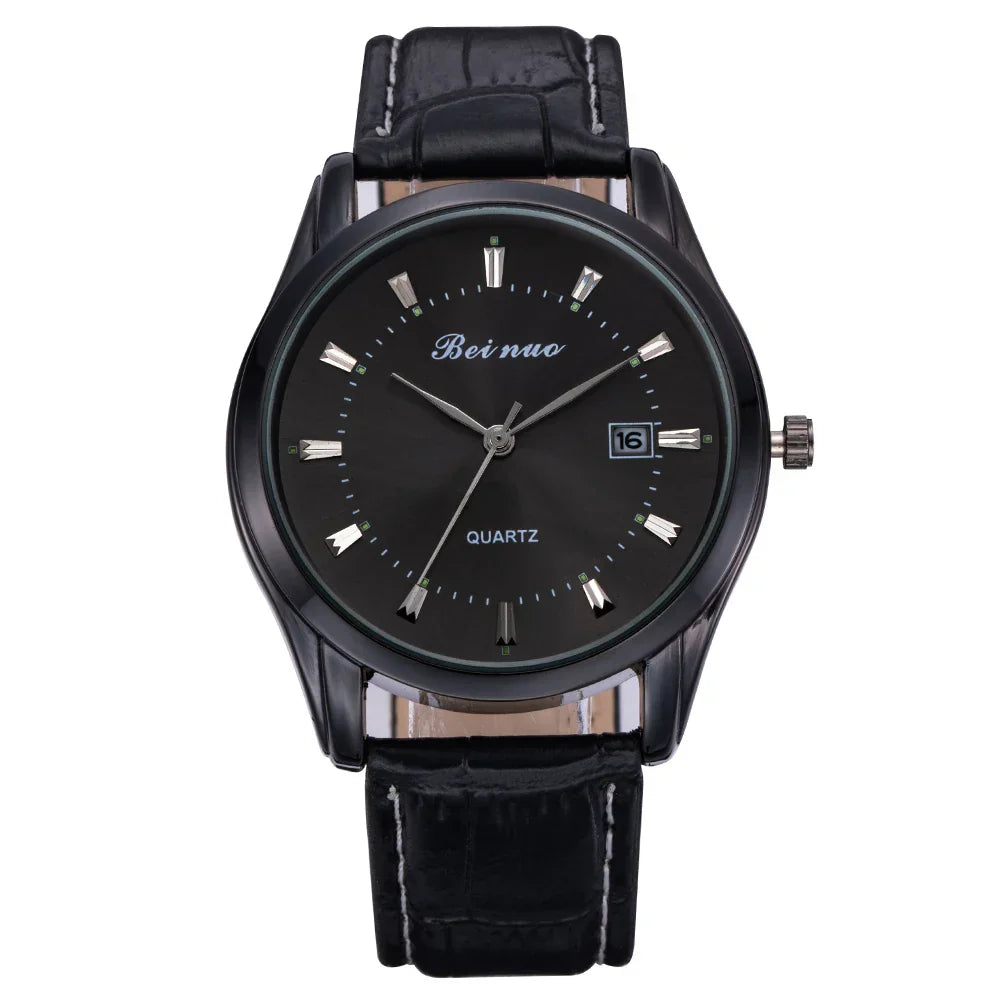 Herren Business Quarzuhr – Elegante Lederarmbanduhr, stoßfest & wasserdicht