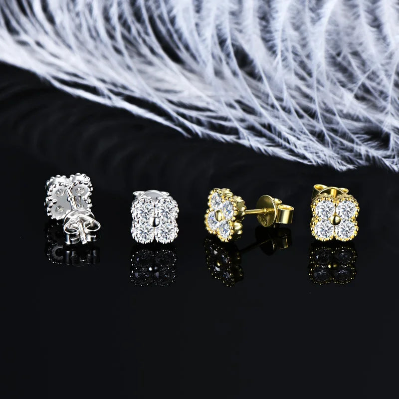 IOGOU 3 In 1 Clover Flower Jewelry Sets Silver 3mm D Moissanite Pendant Necklace Bracelet Stud Earrings Sets Charm