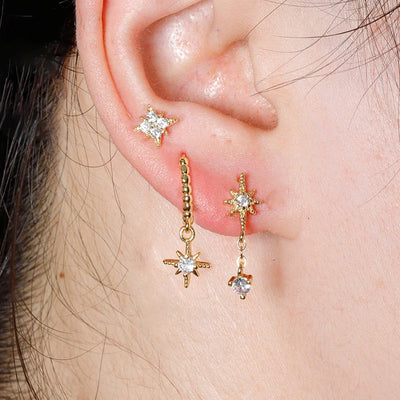 3PCS Gold Color Star Earrings Set Zircon Pendant Stainless Steel Hoop Earring Trend Wedding Jewelry pendientes mujer