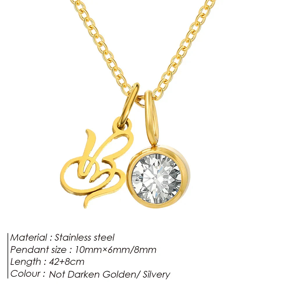 eManco Sparkling Birthstone Necklaces Uppercase Initials A-Z Pendant Stainless Steel Gold Plated Necklace Fashion 's Jewelr – Halskette
