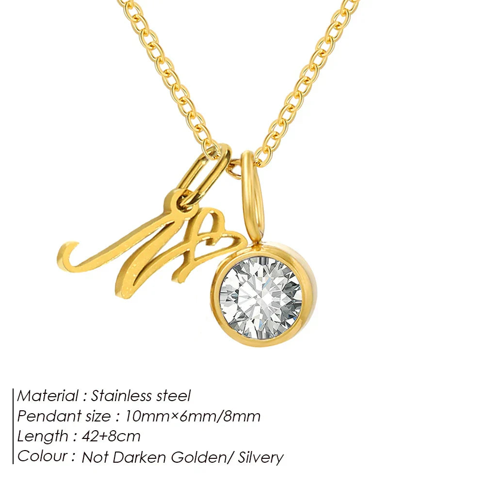 eManco Sparkling Birthstone Necklaces Uppercase Initials A-Z Pendant Stainless Steel Gold Plated Necklace Fashion 's Jewelr – Halskette