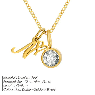 eManco Sparkling Birthstone Necklaces Uppercase Initials A-Z Pendant Stainless Steel Gold Plated Necklace Fashion 's Jewelr – Halskette