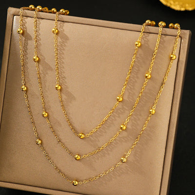 Stainless Steel Necklace High-end Atmosphere Delicate Beads Multi-Layers Chain Bone Necklace Jewelry Party Gifts – Halskette