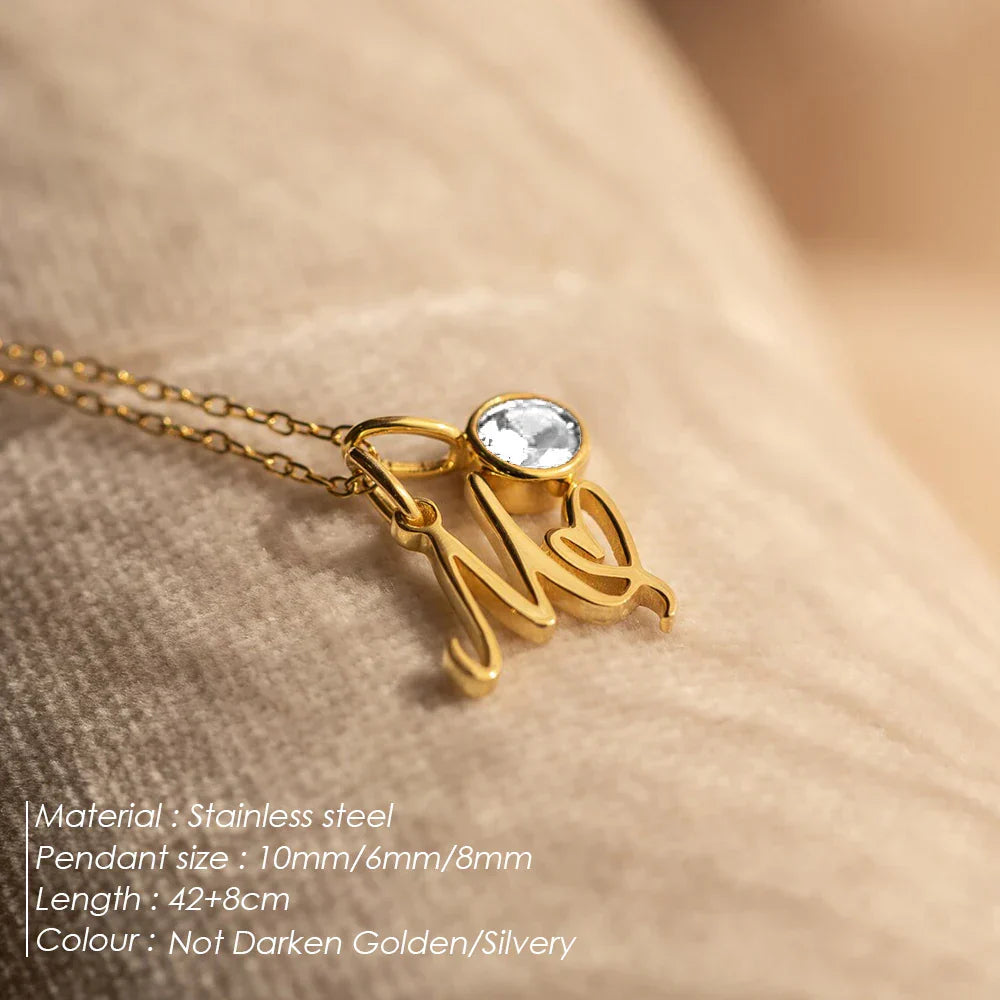 eManco Sparkling Birthstone Necklaces Uppercase Initials A-Z Pendant Stainless Steel Gold Plated Necklace Fashion 's Jewelr – Halskette