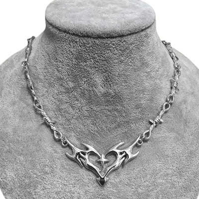 Cross Flame Heart Choker, punk jewelry, Gothic accessories, Y2k, thorns, barbed wire, hippie, Flame Heart Charm, Man – Schmuck