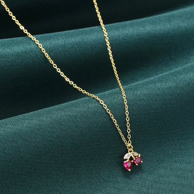 ZHUKOU Copper And Enamel Oil Drip Craft Red Cherry Pendant Necklace Personalised Jewellery Gift: VL635 – Halskette