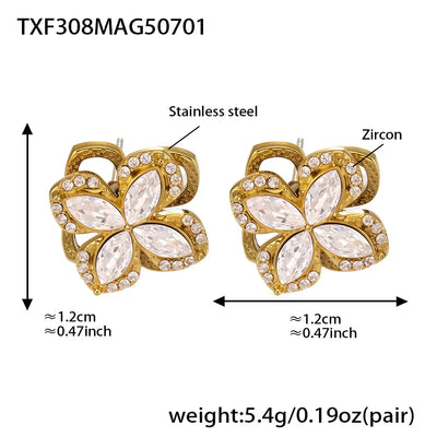 Gorgeous Zircon Necklace Earrings Ring Revolving Flower Pendant Gold Plated Chain Stainless Steel Charm Jewelry Gift