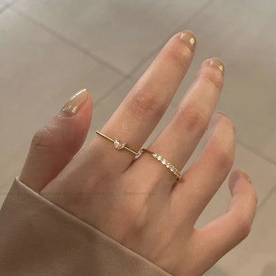 2pcs/set Gold Color Heart Zircon Rings Set Girls Adjustable Minimalism Luxury Twist Ring Fashion Jewelry Wedding Gifts