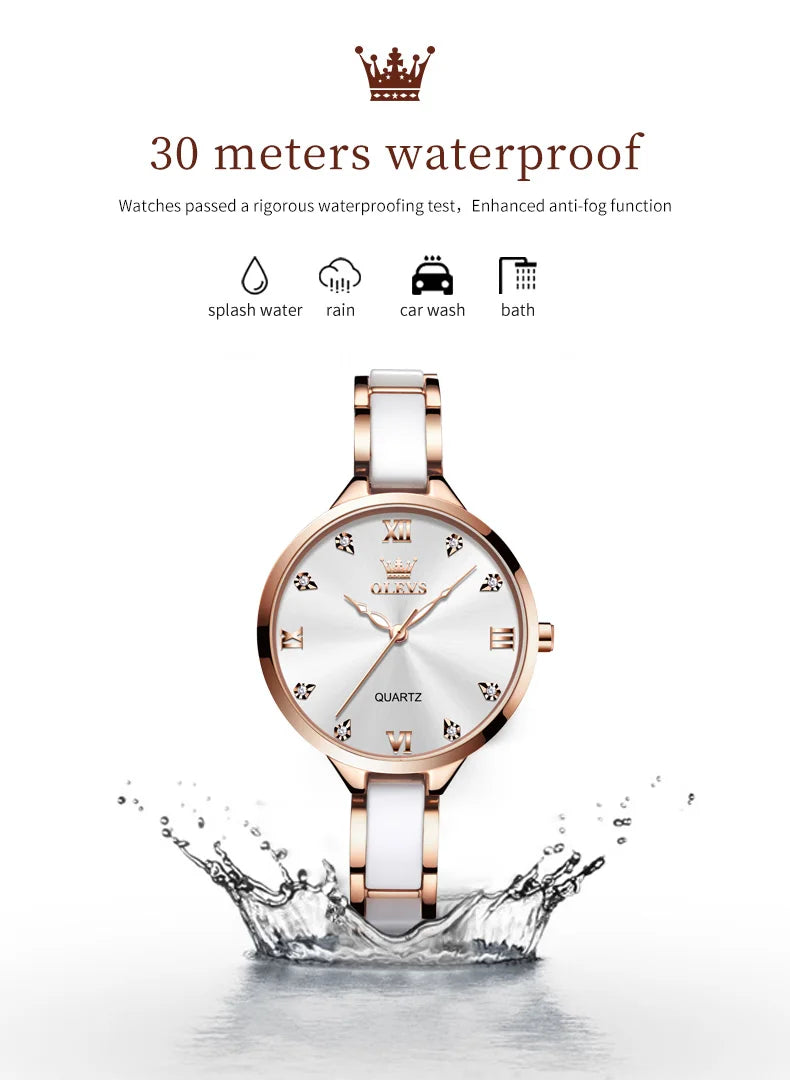 Olevs 5872 Damen Quarzuhr – Elegante Keramik Armbanduhr, Wasserdicht, Japanisches Uhrwerk