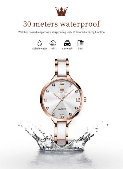 Olevs 5872 Damen Quarzuhr – Elegante Keramik Armbanduhr, Wasserdicht, Japanisches Uhrwerk