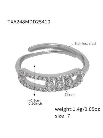 Stainless Steel 18K Chain Gold Color Luxury Necklace Shiny Zirconia Hollow Pendant Necklace Ring Jewelry Set Gift