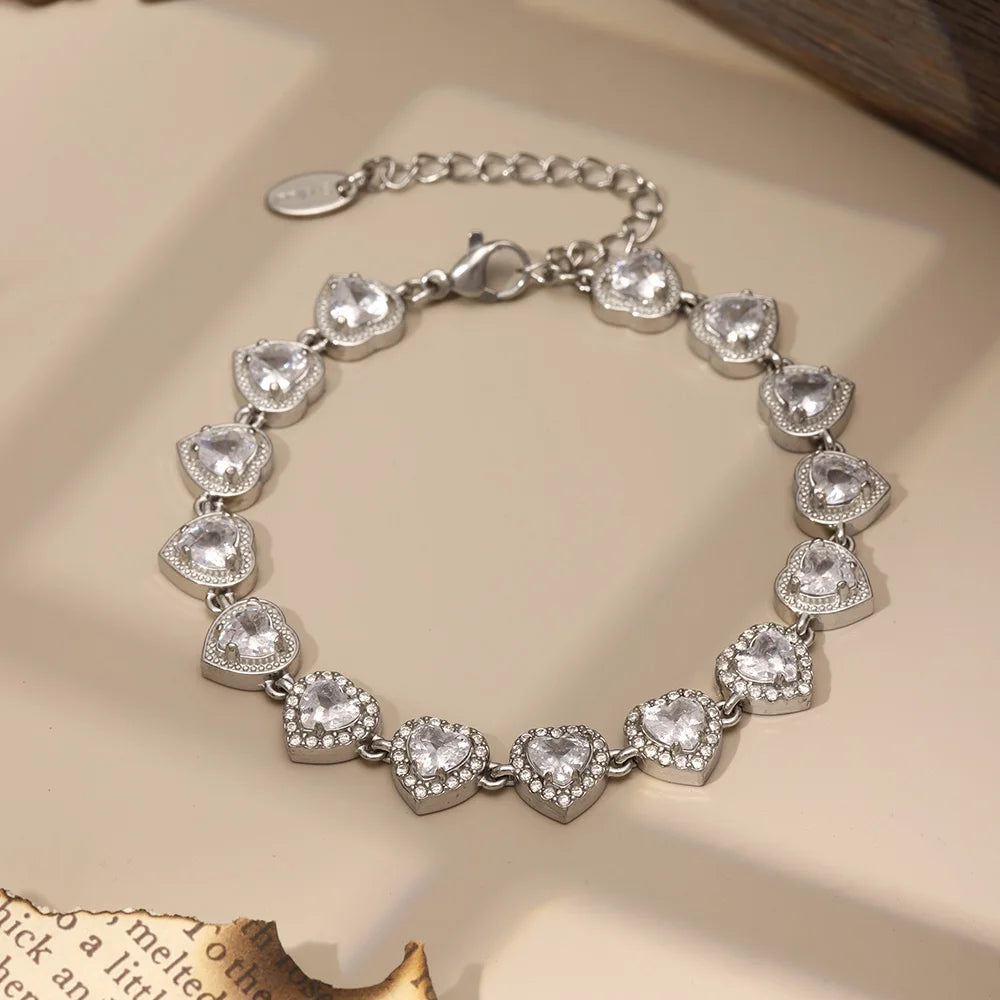 Trendy Stainless Steel Cuban Chain Necklace Bracelet White Zircon Inlaid Luxury Charm Bangle Jewelry Gift – Halskette