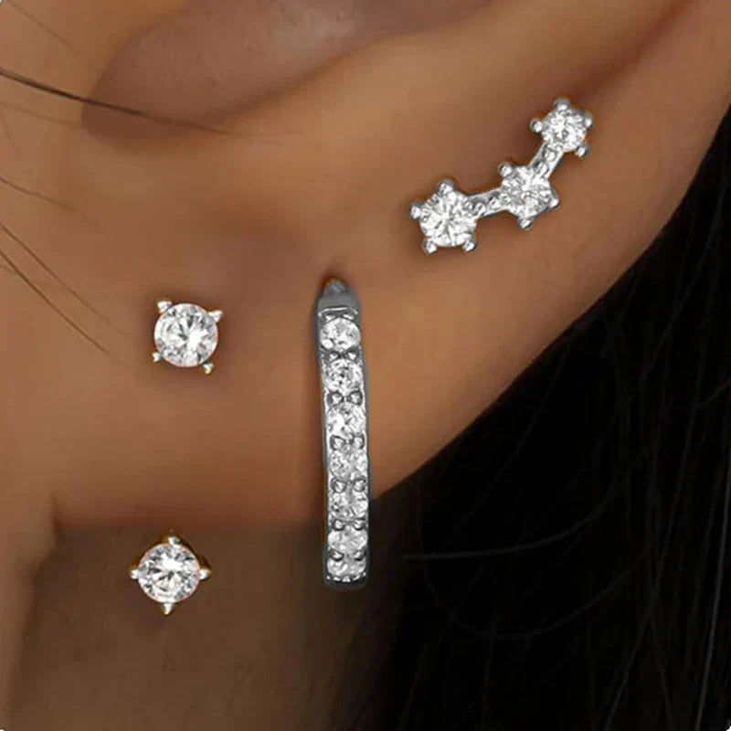 3Pcs Double Crystal Tragus Earring Floral Set Cartilage Helix Stud Earrings Bulk Lobe Hoop Earing Lot Fashion Jewelry Gift