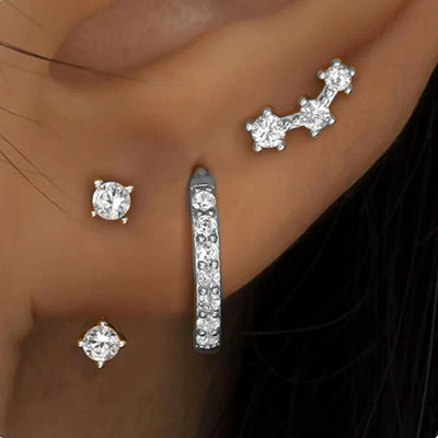 3Pcs Double Crystal Tragus Earring Floral Set Cartilage Helix Stud Earrings Bulk Lobe Hoop Earing Lot Fashion Jewelry Gift