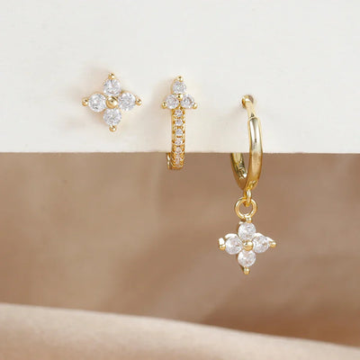3PCS Fashion Stainless Steel Flower Small Hoop Earrings Set 18K Gold Plated Huggie Cartilage Piercing Jewelry aretes