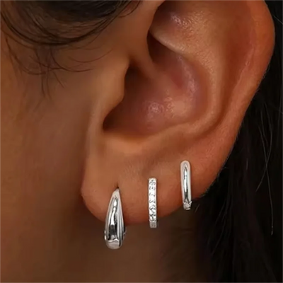 3Pcs Double Crystal Tragus Earring Floral Set Cartilage Helix Stud Earrings Bulk Lobe Hoop Earing Lot Fashion Jewelry Gift