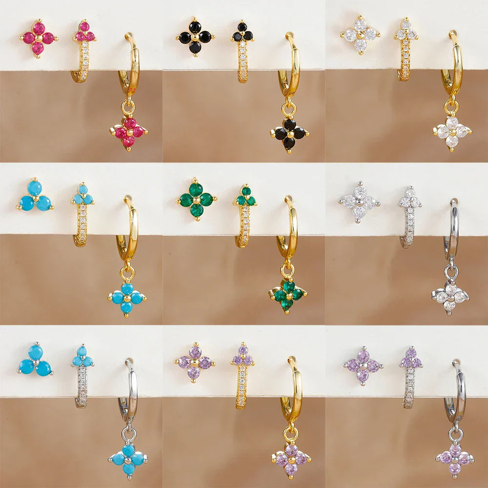 3PCS Fashion Stainless Steel Flower Small Hoop Earrings Set 18K Gold Plated Huggie Cartilage Piercing Jewelry aretes