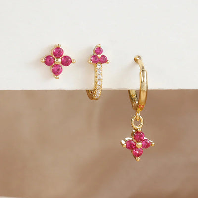3PCS Fashion Stainless Steel Flower Small Hoop Earrings Set 18K Gold Plated Huggie Cartilage Piercing Jewelry aretes