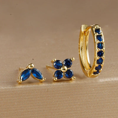 3PCS Stainless Steel Gold Color Circle Hoop Earrings Set Simple Zircon Flower Stud Earring Cartilage Piercing Jewelry