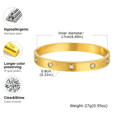 Luxurious Cubic Zircon Openable Bracelet ,Stainless Steel Round Bangle Bracelets,Charm Jewelry Gifts – Armband