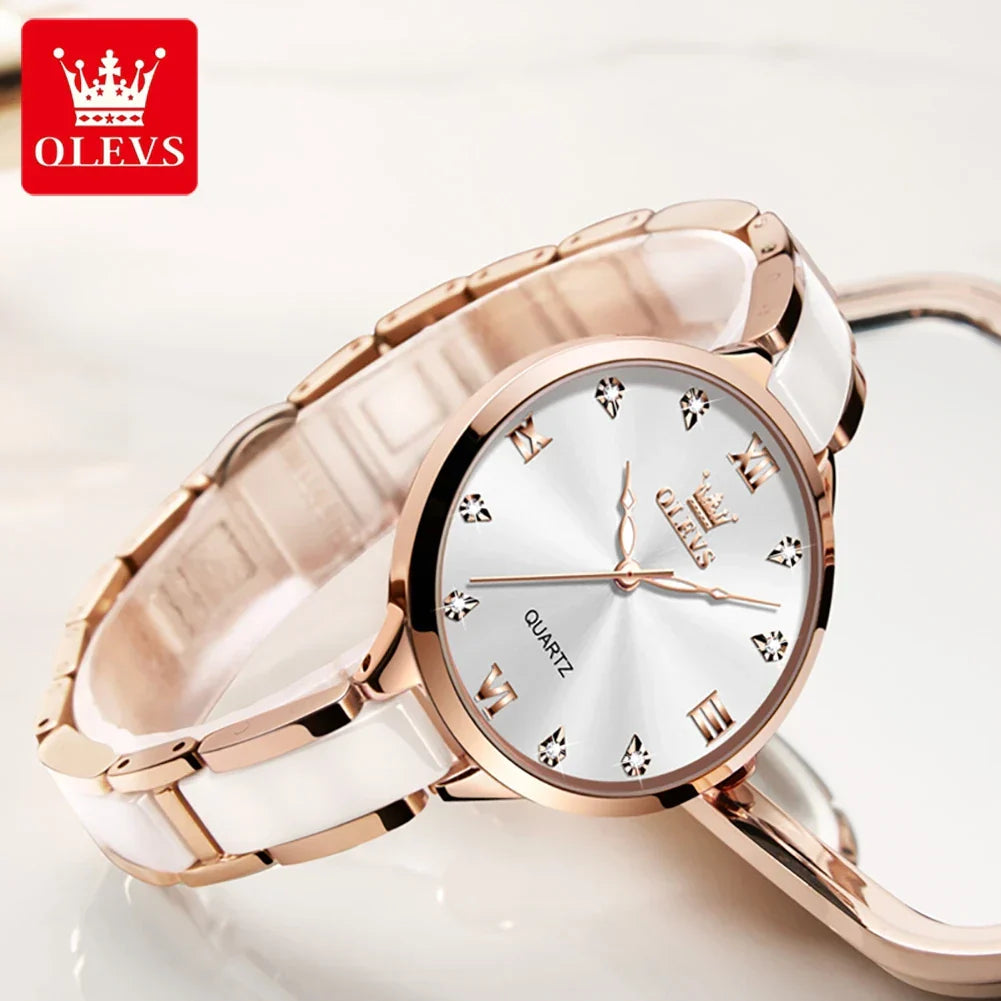Olevs 5872 Damen Quarzuhr – Elegante Keramik Armbanduhr, Wasserdicht, Japanisches Uhrwerk