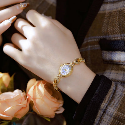 BS Bienenschwester FA1859 Damen Quarzuhr – Hochwertige Legierung mit Jade-Armband, Wasserfest, Elegante Dress-Uhr