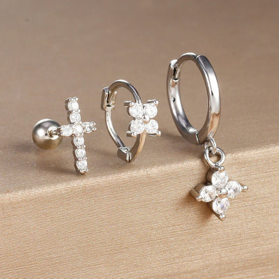 10 Styles Stainless Steel Piercing Earrings Set Geometry Colorful Zircon Huggie Hoop Earring Aesthetic Jewelry