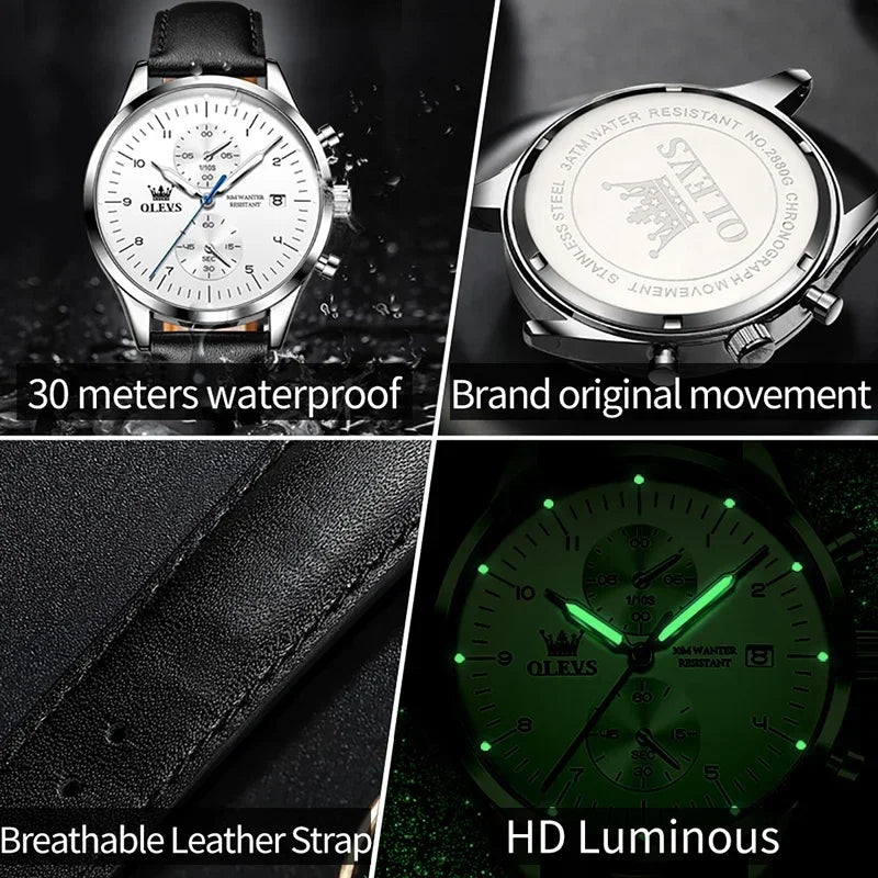 Luxus Quarzuhr für Herren – Wasserdicht, Chronograph, Luminous, Automatisches Datum