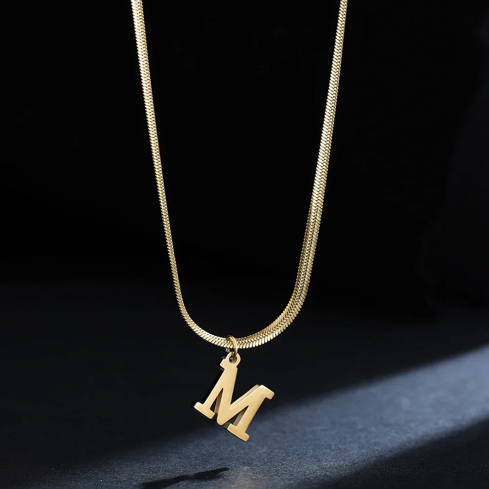 A-Z Alphabet Gold Plated Stainless Steel Pendant Necklace Snake Chain Initial Letter Clavicle Necklaces Collar Jewelry – Halskette