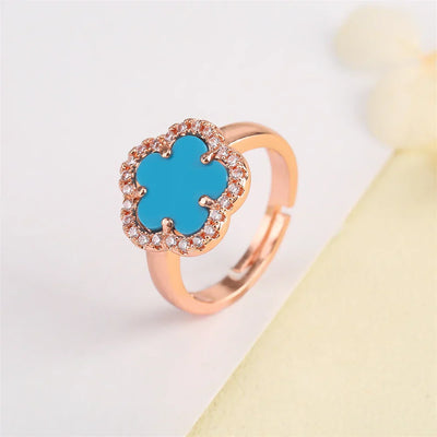 Blumenförmiger Einstellbarer Ring mit Emaille-Inlay und Zirkonia