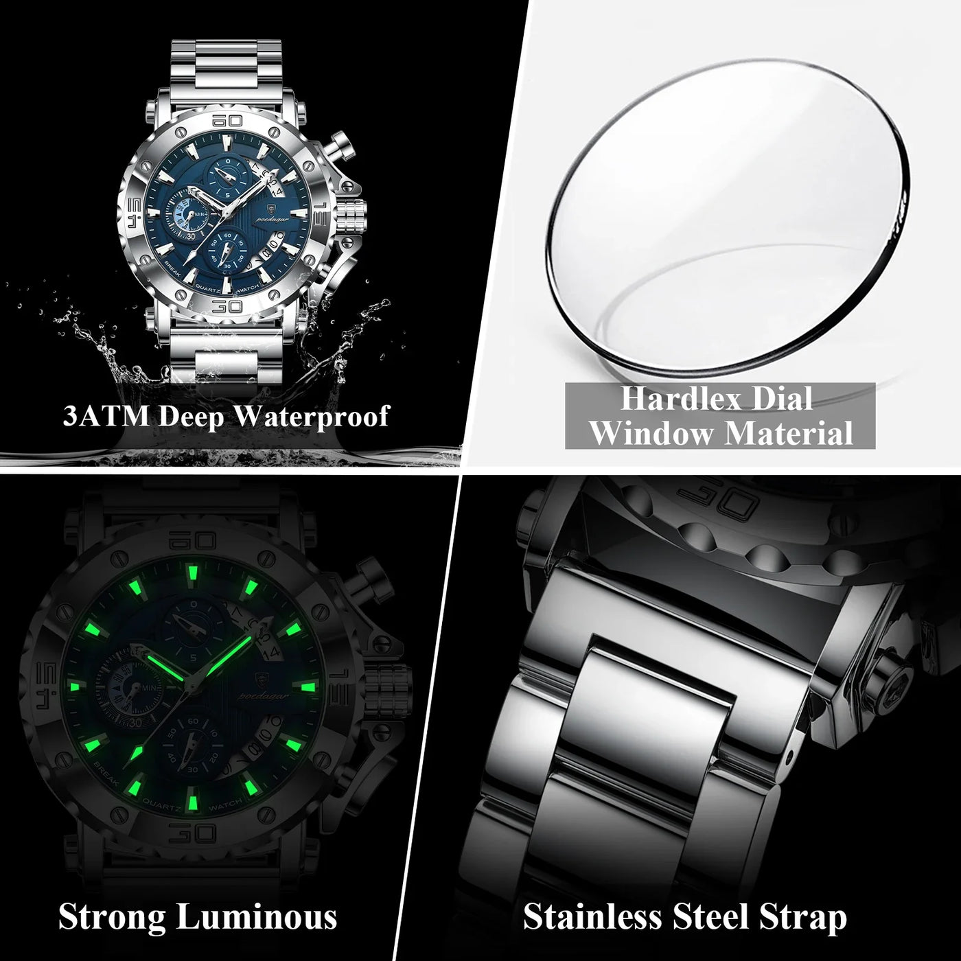 POEDAGAR Luxury Uhr For Men Calendar