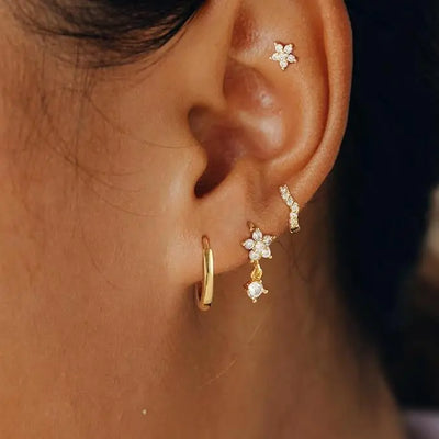 3Pcs Double Crystal Tragus Earring Floral Set Cartilage Helix Stud Earrings Bulk Lobe Hoop Earing Lot Fashion Jewelry Gift