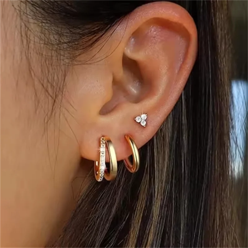 3Pcs Double Crystal Tragus Earring Floral Set Cartilage Helix Stud Earrings Bulk Lobe Hoop Earing Lot Fashion Jewelry Gift