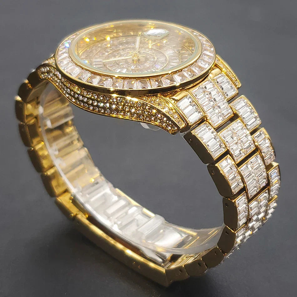 Ice Out Luxus Quarzuhr für Herren – Voll Diamant, Luminous Zeiger, 30m Wasserdicht, Edelstahl, Auto Date, Anti-Magnetisch