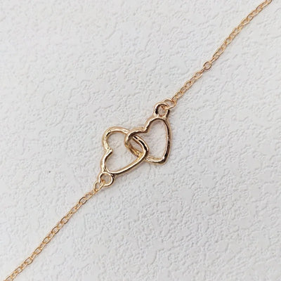 Simple Double Heart Pendant Necklace Couple Stainless Steel Choker Gold Color Chain Wedding Party Friends Jewelry Gift – Halskette