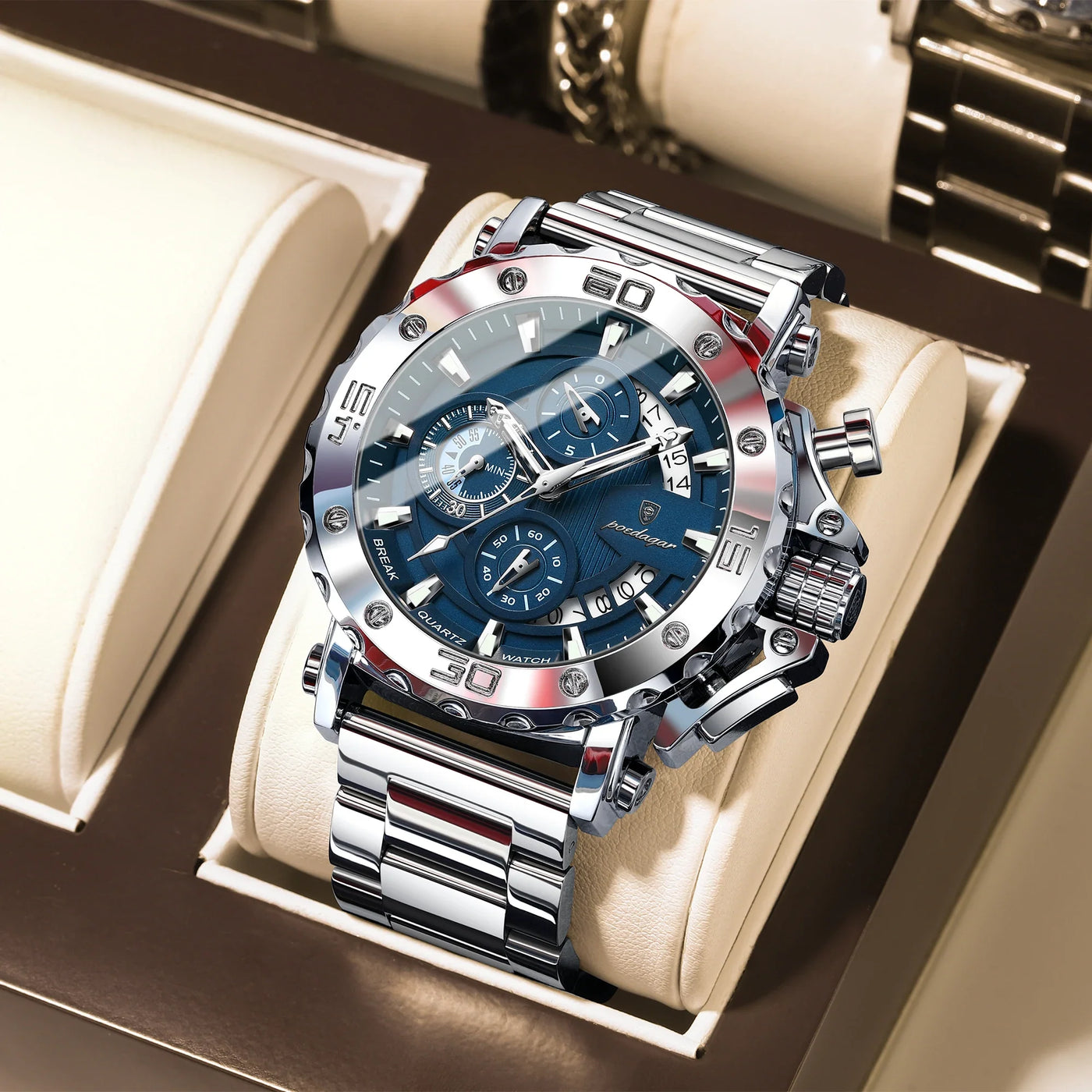 POEDAGAR Luxury Uhr For Men Calendar