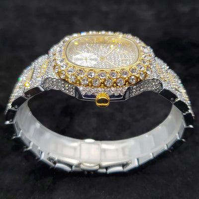 Luxus "Iced Out" Quarz-Armbanduhr für Herren – Edelstahl, Stoßfest, Wasserdicht