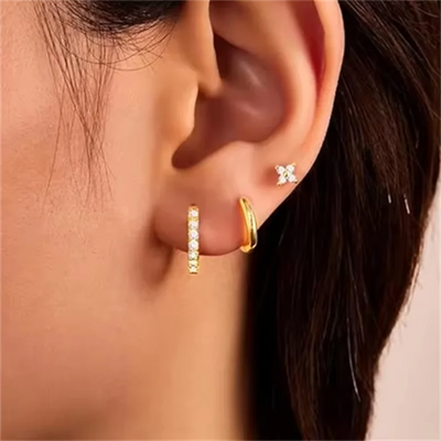 3Pcs Double Crystal Tragus Earring Floral Set Cartilage Helix Stud Earrings Bulk Lobe Hoop Earing Lot Fashion Jewelry Gift