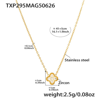 Liora Exquisite Luck Clover Zircon Stainless Steel Drop Pendant Chain Necklaces Stud Earrings Charm Wedding Jewelry