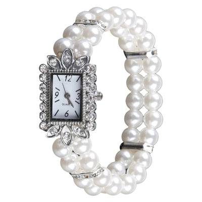 Bulusii Damen Vintage Armbanduhr mit Perlen & Strass, Digital, Elastisch und Verstellbar, Stilvolles Geschenk für Frauen