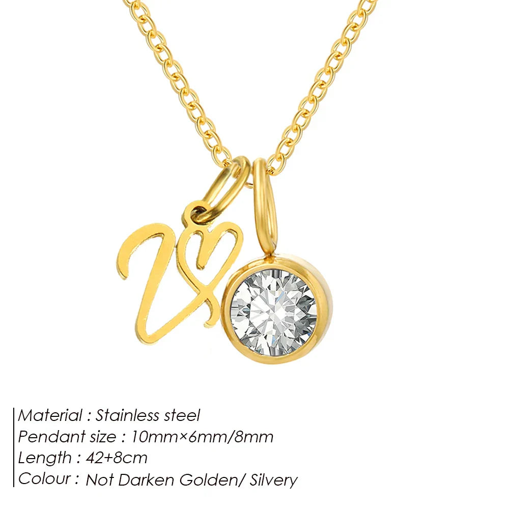 eManco Sparkling Birthstone Necklaces Uppercase Initials A-Z Pendant Stainless Steel Gold Plated Necklace Fashion 's Jewelr – Halskette