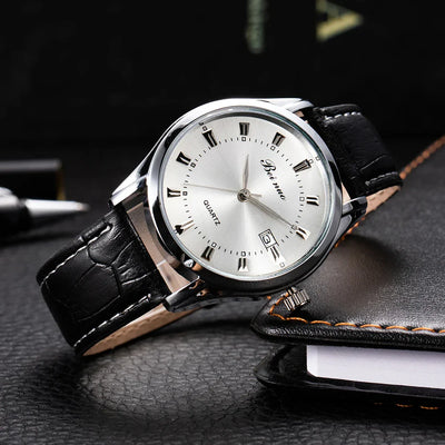 Herren Business Quarzuhr – Elegante Lederarmbanduhr, stoßfest & wasserdicht