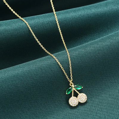 ZHUKOU Copper And Enamel Oil Drip Craft Red Cherry Pendant Necklace Personalised Jewellery Gift: VL635 – Halskette