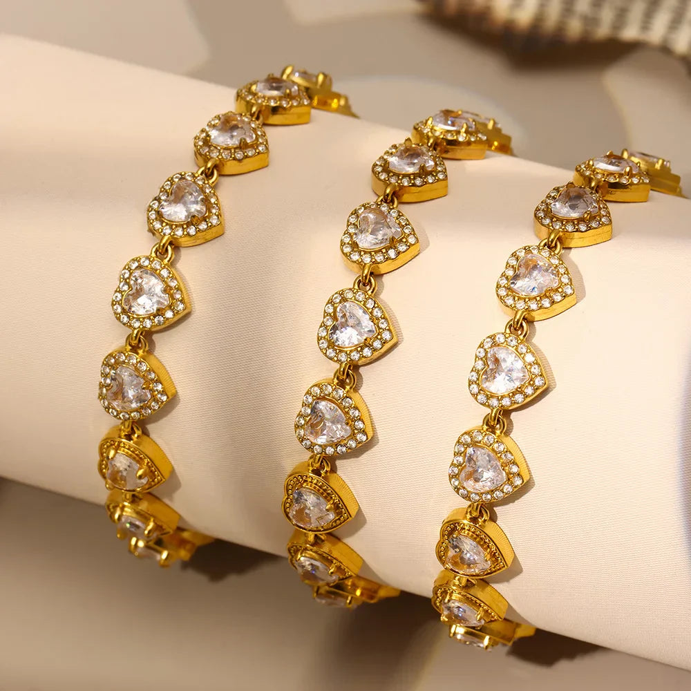 Trendy Stainless Steel Cuban Chain Necklace Bracelet White Zircon Inlaid Luxury Charm Bangle Jewelry Gift – Halskette