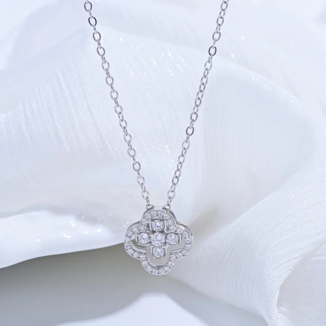 S925 Sterling Silver Four leaf Clover Necklace with Two Ways of Wearing,Light Luxury and Stylish Collarbone Chain SL45